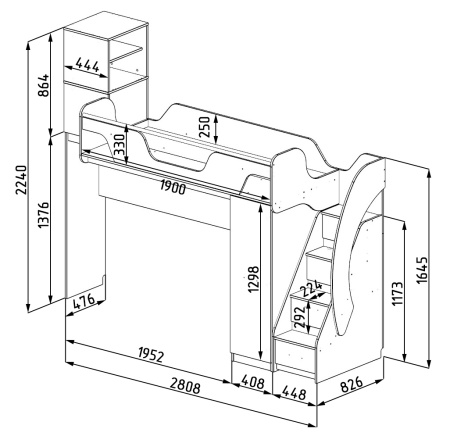 Кровать-чердак 190х80 коллекции Модница 4 New  от Династия Kids