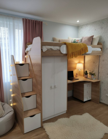 Кровать-чердак Колледж-2 (цвет белый) 200х90  от Династия Kids