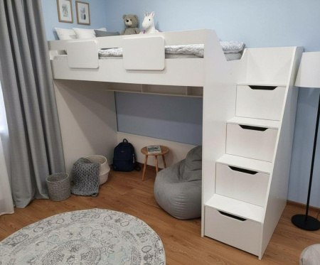 Кровать-чердак 200х90 коллекции Лайт Лофт (дуб каньон + белый) от Династия Kids