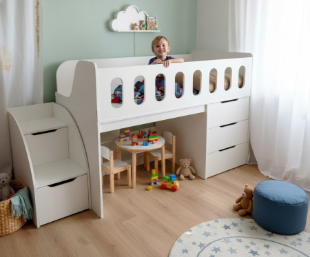 Кровать-чердак Сказка 160х80 (цвет белый) от Династия Kids