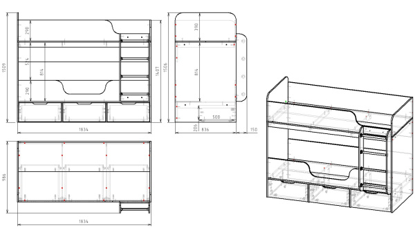 Кровать 2-х ярусная Малыш Двойняшка (лестница слева) 180х80 от Династия Kids