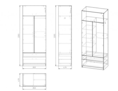 Шкаф коллекции Престиж 1.1 New (без принта) гл.479 мм  от Династия Kids