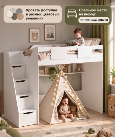 Кровать-чердак 190х90 коллекции Мозаика-2  от Династия Kids