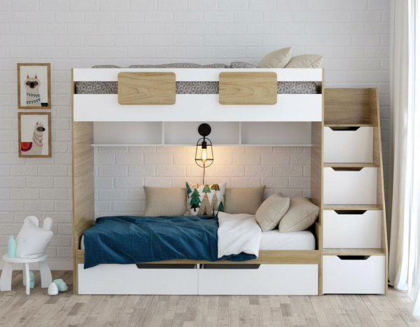 Кровать-чердак Мозаика + кровать Мозаика 190х90