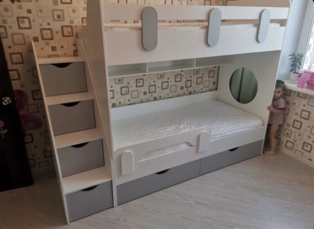 Двухъярусная кровать Фортуна (правая) Серебро+белый 180х80 от Династия Kids