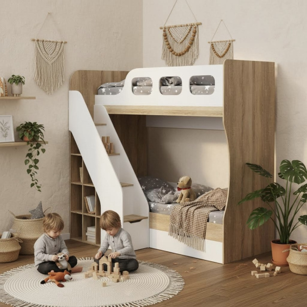 Кровать 2-х ярусная Умка-4 (дуб сонома+белый) 190х80 