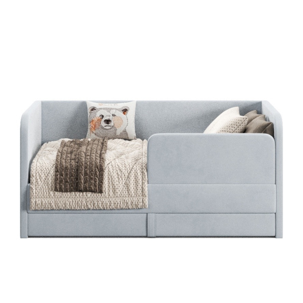 Мягкая кровать Nepos 80х160 с бортиком и ящиком. Велюр Тедди 313 (серый) от Династия Kids