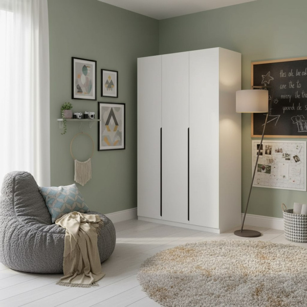 Шкаф 3-х створчатый Практик (цвет белый). Ручки-рейлинги от Династия Kids