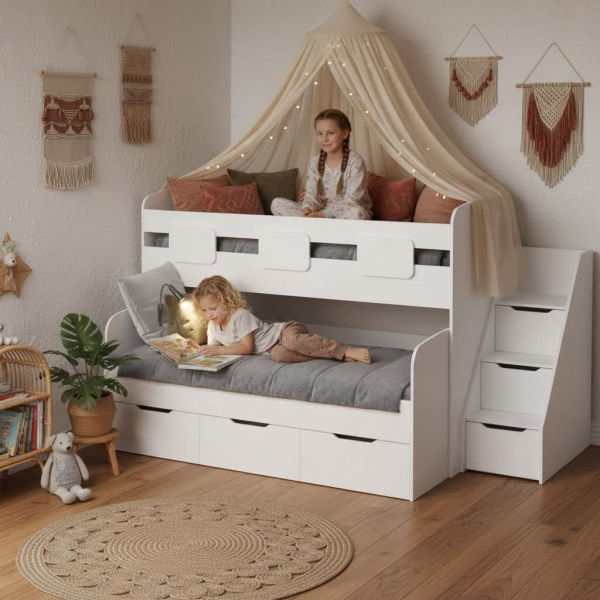 Двухъярусная кровать Городок (цвет белый) от Династия Kids