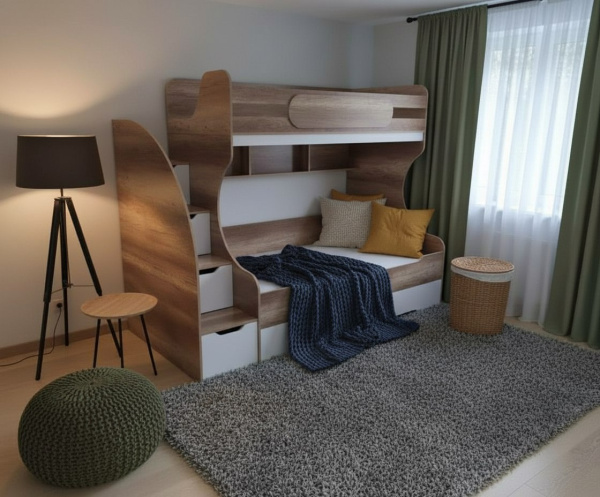 Двухъярусная кровать БИГ 90х200 (дуб сонома + белый) от Династия Kids