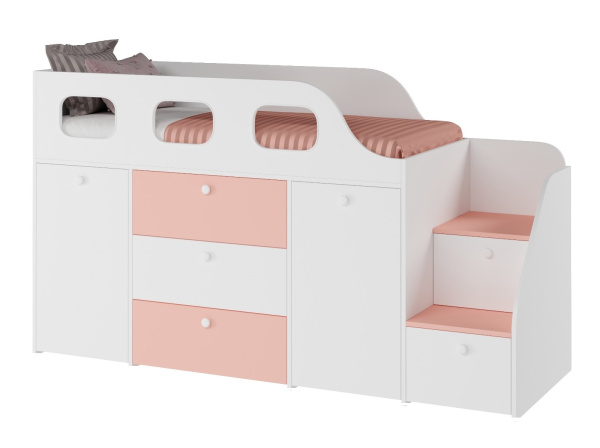 Кровать-чердак Хэппи 180х80 (айскрим+белый) 