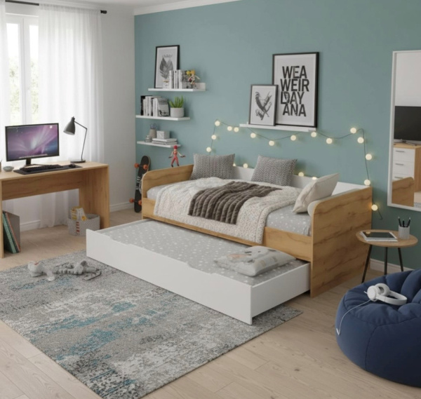 Кровать 2-х ярусная выкатная 190х90 Дабл (дуб золотистый + белый) 