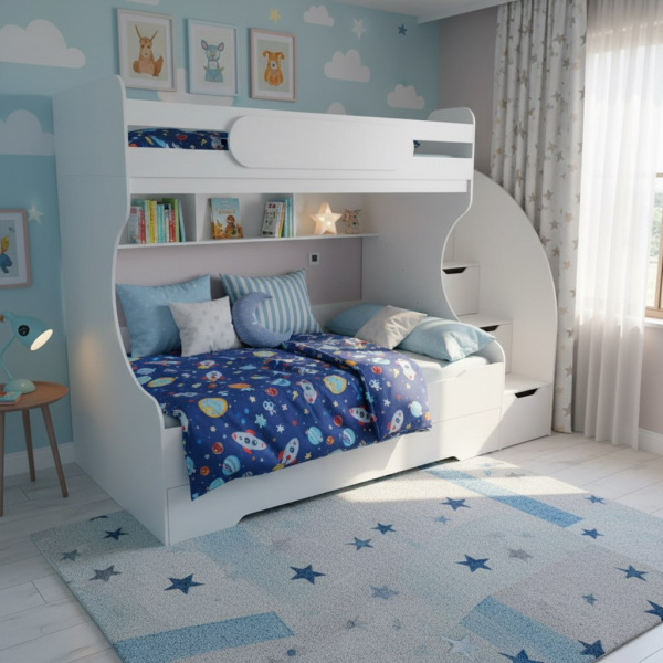 Кровать БИГ 120х200 (бетон пайн + белый) от Династия Kids