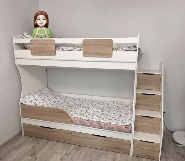 Кровать двухъярусная Дуэт 180х80 (корпус дуб сонома + фасады белые)  от Династия Kids