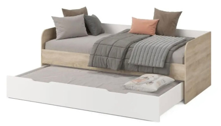 Кровать Дабл с выкатным спальным местом 190х90 + 180х80 (дуб сонома + белый) от Династия Kids