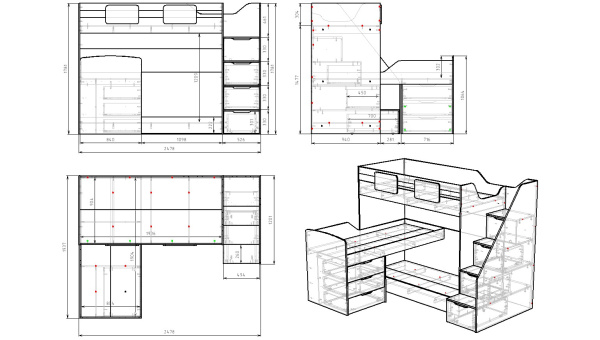 Кровать 3-х ярусная Студия 190х90