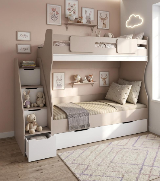 Кровать 2-х ярусная Миа (велюр + белый) 180х80