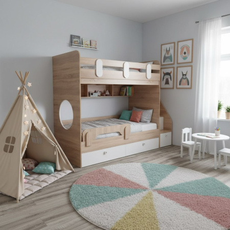 Кровать двухъярусная Фортуна-2 (дуб сонома+белый) 180*80 со съемным бортиком  от Династия Kids