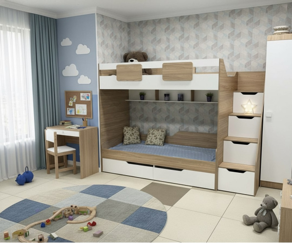 Кровать-чердак Мозаика + кровать Мозаика 190х90 от Династия Kids