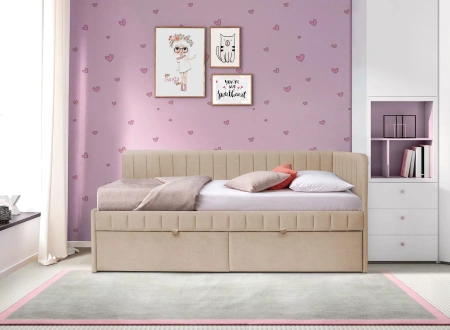 Угловая кровать Слайт Полоса 80х160 (правая). Велюр Тедди 304  от Династия Kids