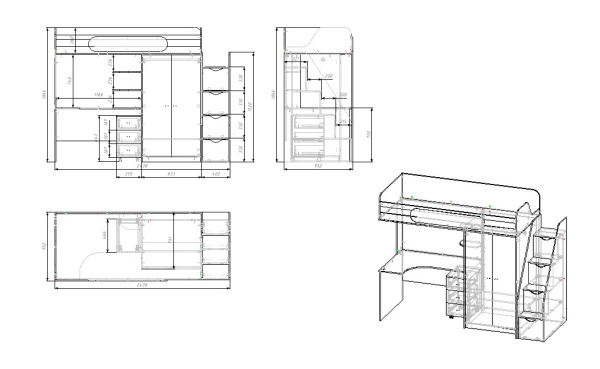 Кровать-чердак 90х200 Колледж-2 (дуб сонома + белый) от Династия Kids