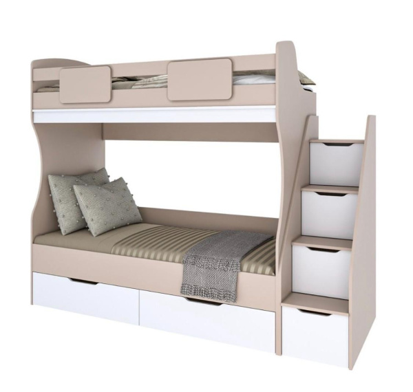 Кровать 2-х ярусная Миа (велюр + белый) 180х80 от Династия Kids