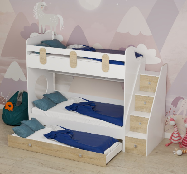 Кровать Фортуна-3 (корпус белый, фасады дуб сонома) 190*80