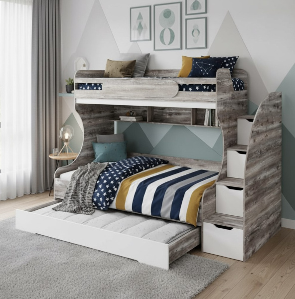 Кровать БИГ 120х200 (бетон пайн + белый)