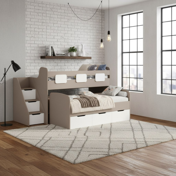 Двухъярусная кровать Городок (цвет белый) от Династия Kids