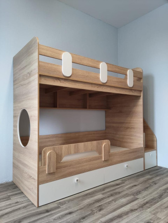 Кровать двухъярусная Фортуна-2 (дуб сонома+белый) 180*80 со съемным бортиком  от Династия Kids