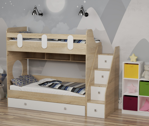 Кровать Фортуна-3 (дуб сонома+белый) 190х80 от Династия Kids