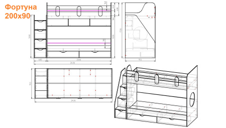 Двухъярусная кровать Фортуна 200х90 (цвет белый) от Династия Kids