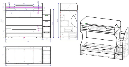 Кровать БИГ (дуб каньон + белый) 200х90 от Династия Kids