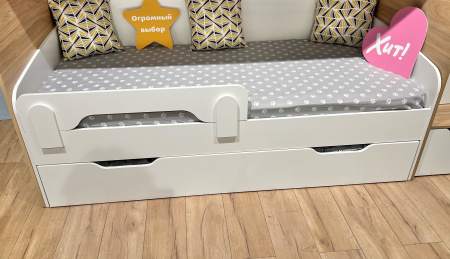 Кровать Дабл 190х90 с доп. спальным местом (велюр + белый) от Династия Kids