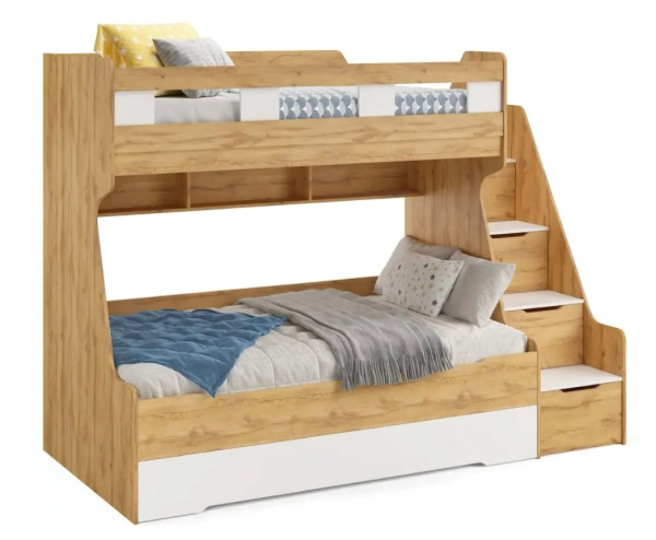 Кровать РУМ 120х200 (корпус дуб золотистый + фасады белые)