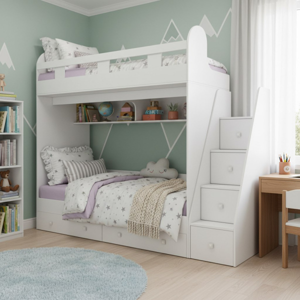 Двухъярусная кровать Юниор-2 (цвет белый) 190х80
