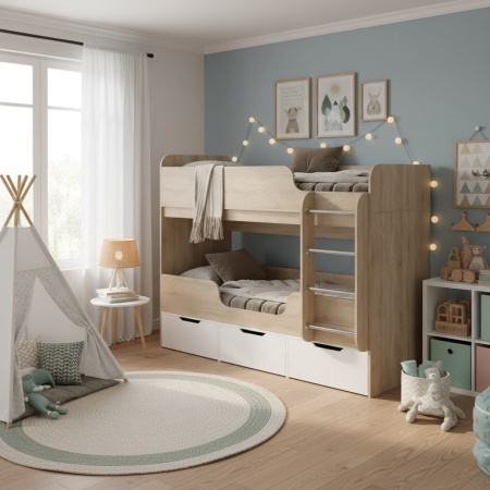 Двухъярусная кровать Малыши Двойняшки 180х80 (велюр + белый) от Династия Kids