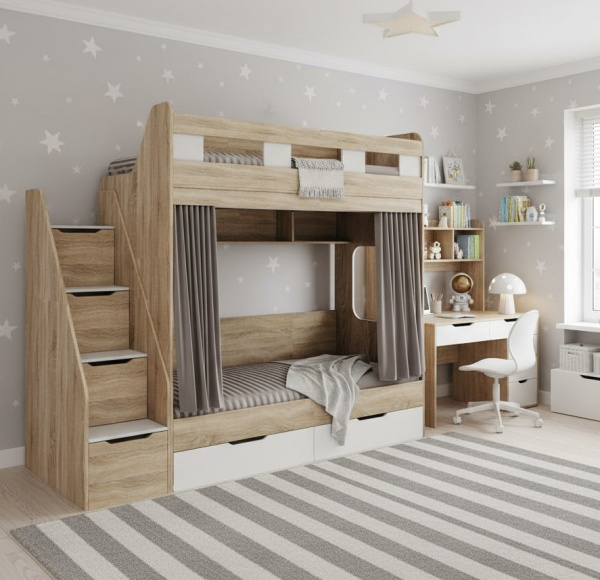 Кровать 2-х ярусная Твинс (дуб сонома + белый) 190х90