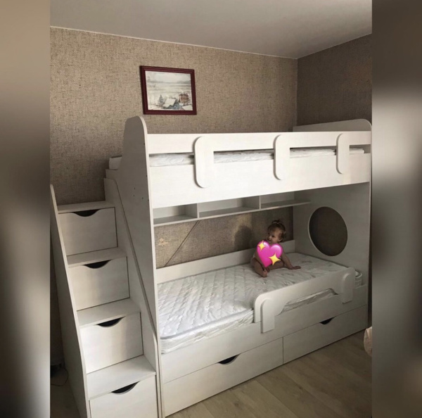 Двухъярусная кровать Фортуна (левая) Цвет: белый 180х80 от Династия Kids