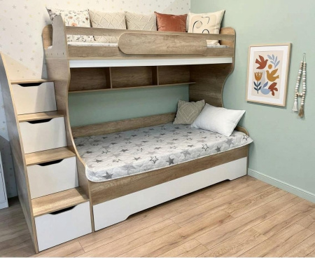 Кровать БИГ 120х200 (корпус дуб сонома + фасады белые) от Династия Kids