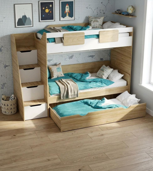 Кровать-чердак Мозаика + кровать Двушка (вяз швейцарский) 190х90
