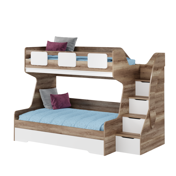 Кровать 3-х ярусная МЕГА ПРЕМИУМ (дуб каньон+белый) 120х200