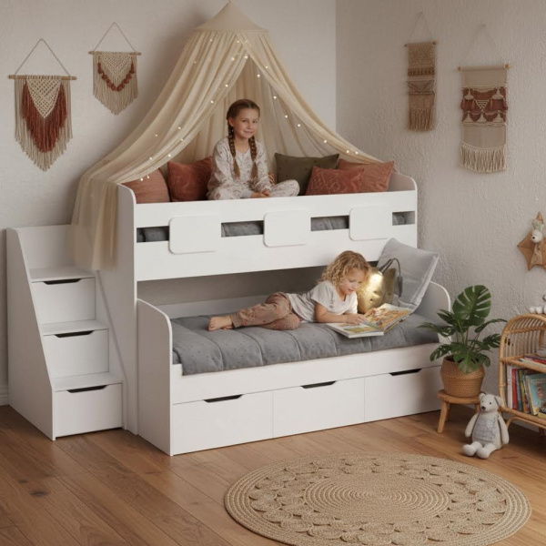 Двухъярусная кровать Городок (цвет белый)