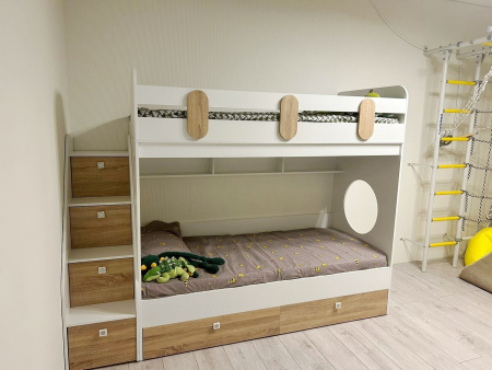 Кровать двухъярусная Фортуна-2 (дуб сонома+белый) 180*80 со съемным бортиком  от Династия Kids