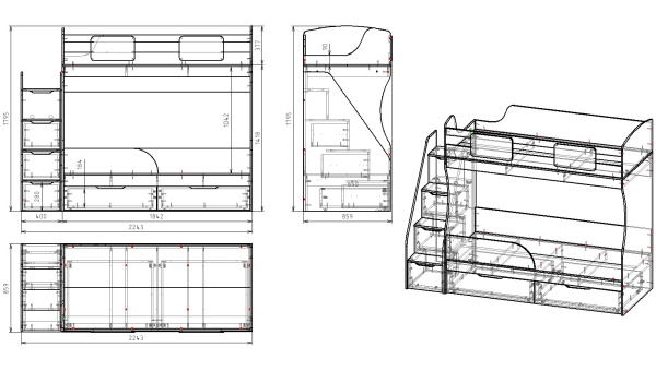 Двухъярусная кровать Дуэт (белый+дуб сонома) 180х80 от Династия Kids