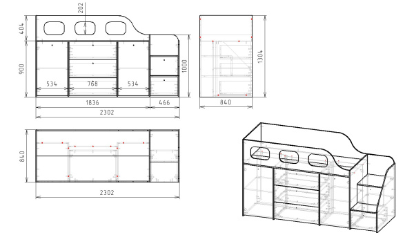 Кровать-чердак Хэппи 180х80  от Династия Kids