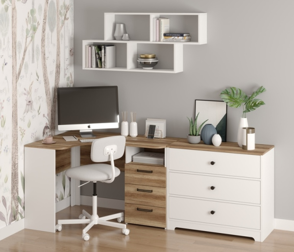 Рабочая зона для школьника (угловой стол + комод + полка)