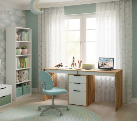 Стол для 2 детей Тандем 1800 мм (корпус дуб золотистый + фасады белые)  от Династия Kids