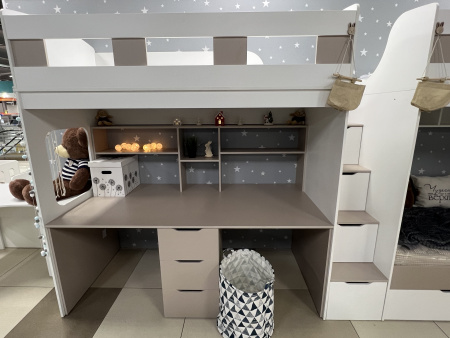 Кровать 3-х ярусная Квартет + стол для 2 детей (цвет белый) от Династия Kids