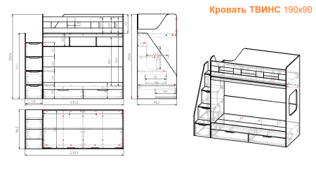 Кровать двухъярусная Твинс 190х90 (серебро + белый) от Династия Kids